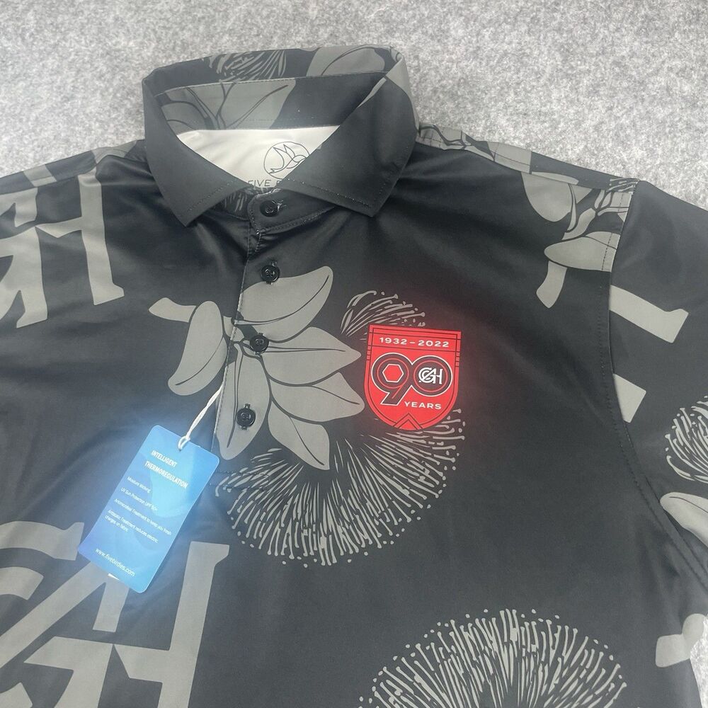 NWT Five Birdies GH Logo Golf Polo Shirt Men M Black Gray‎ Floral Wicking